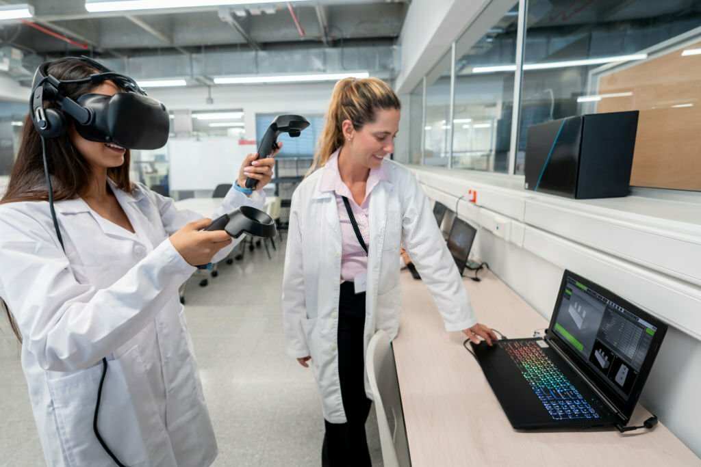 Doctor using wearable technology for brain health assessment